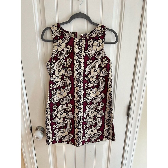 Vintage Kahuku Burgundy‎ and Cream Scoop Neck Hawaiian Print Dress Size Medium - Picture 1 of 5